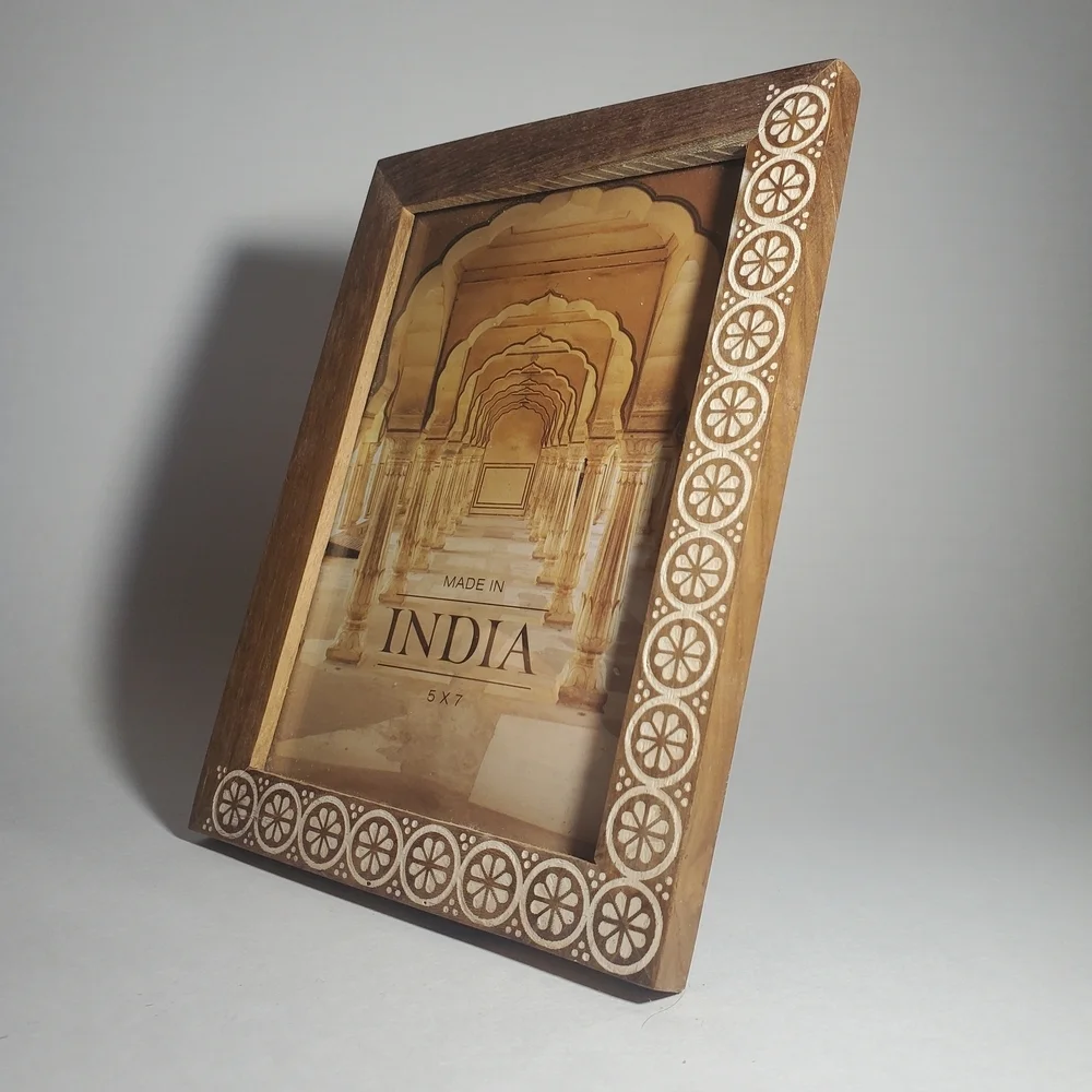 Genuine Indian Teak Wood Photo Frame with 5x7 inch Opening with Intricate Design